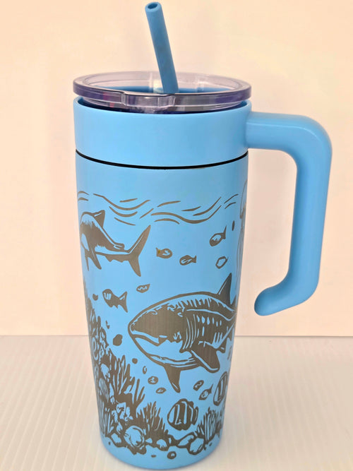 Custom engraved 30oz tumbler - lid off view