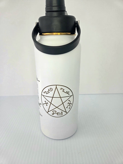 Custom engraved 32oz hydro bottle - side view with pentagram engraving