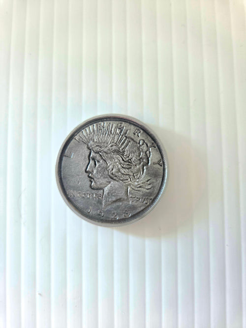 Custom engraved coin - front view, silver finish