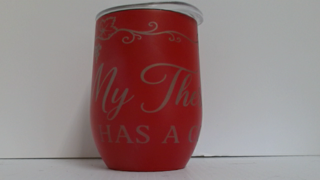 Red 12 oz wine tumbler with custom laser engraving